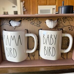 Rae Dunn White Ceramic Mugs Set with Bird Design